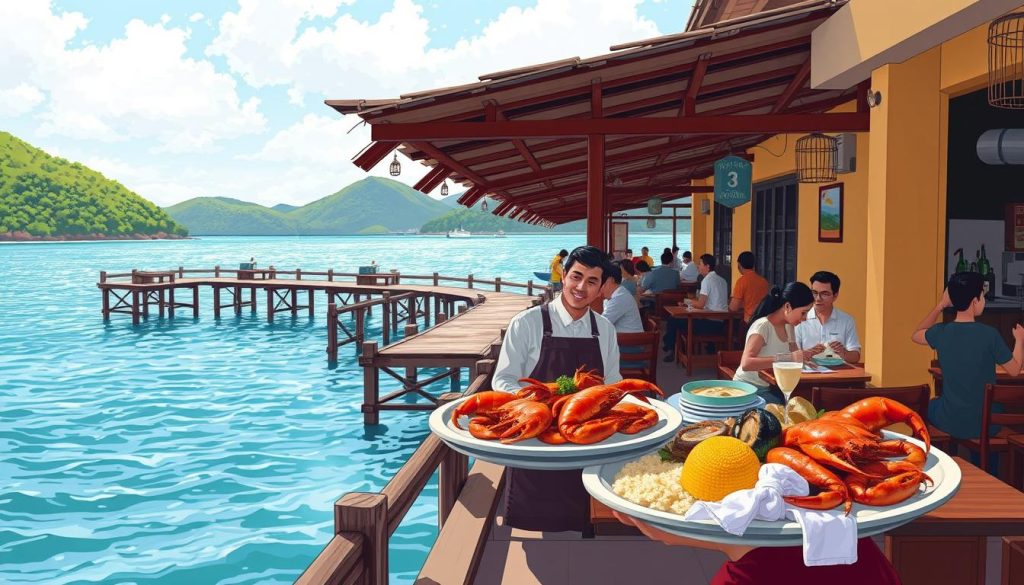 restoran makanan laut di Jeti Batu Maung